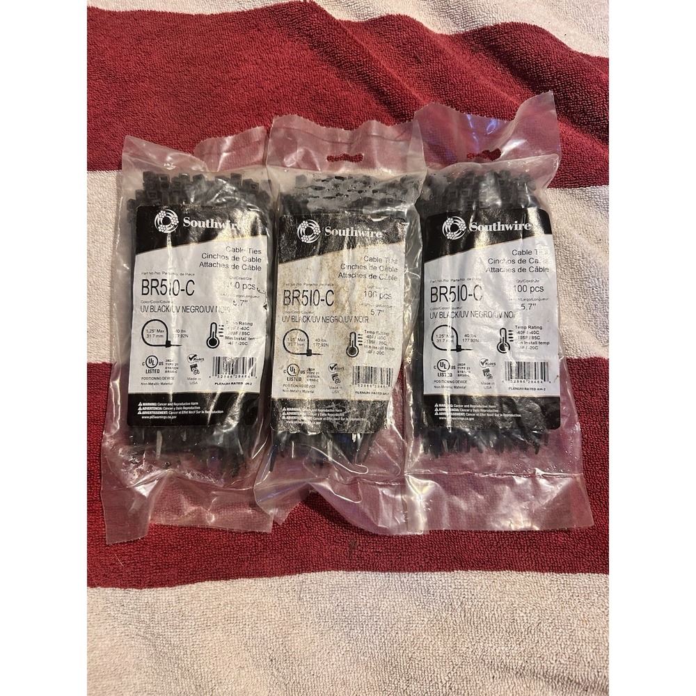 Southwire Cable Ties BR510-C 5.7" New! 100 Ties In Each Pack! Three Packs!